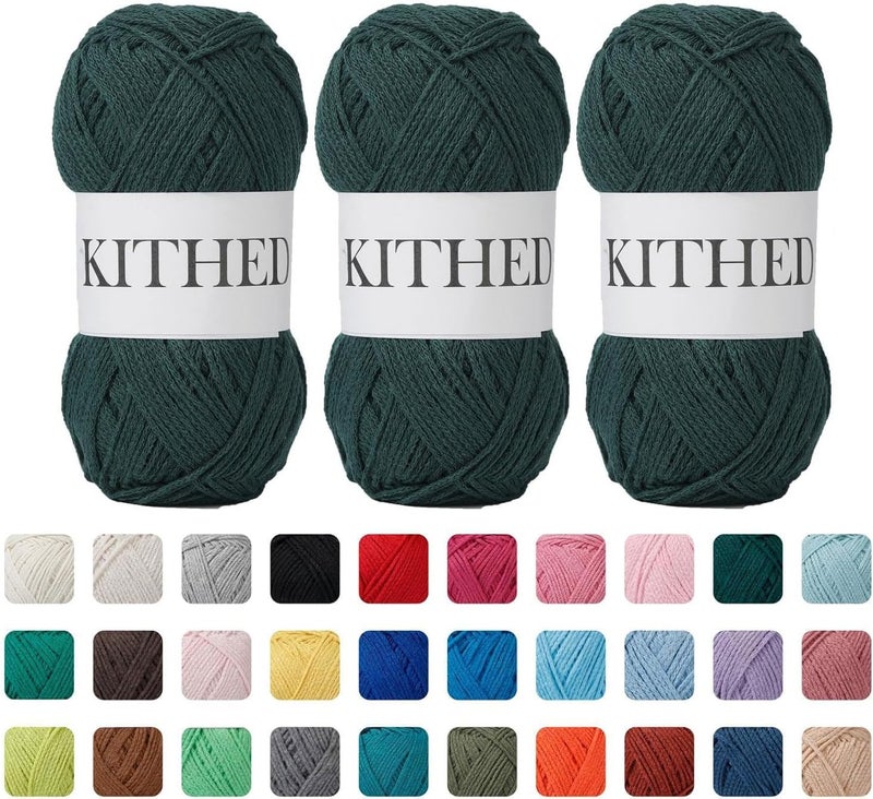 KITHED Cotton Yarn，10.5oz，526yard，3 Pack ，Soft Yarn for Crocheting and Knitting (10 Dark Green) - Image 1